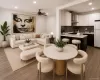 Virtually staged to show renters this is how their place could look with the scaled size furniture to fit this living room, dining room space ! Virtually staged to show renters this is how their place could look with the scaled size furniture to fit this living room, dining room space !