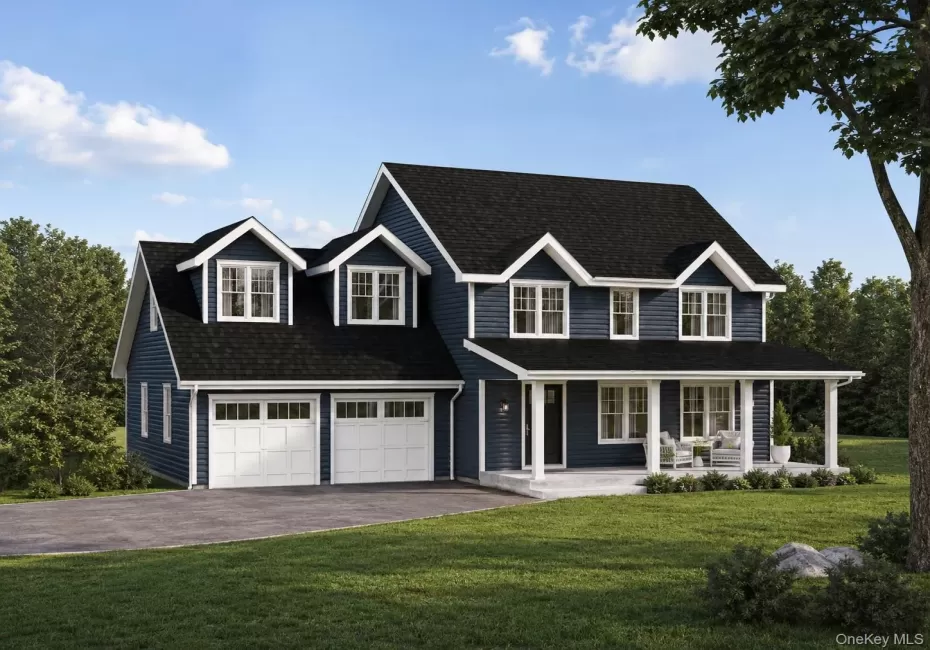 Two-story residence featuring dormer windows, a covered front porch, an attached two-car garage, and a paved driveway Two-story residence featuring dormer windows, a covered front porch, an attached two-car garage, and a paved driveway