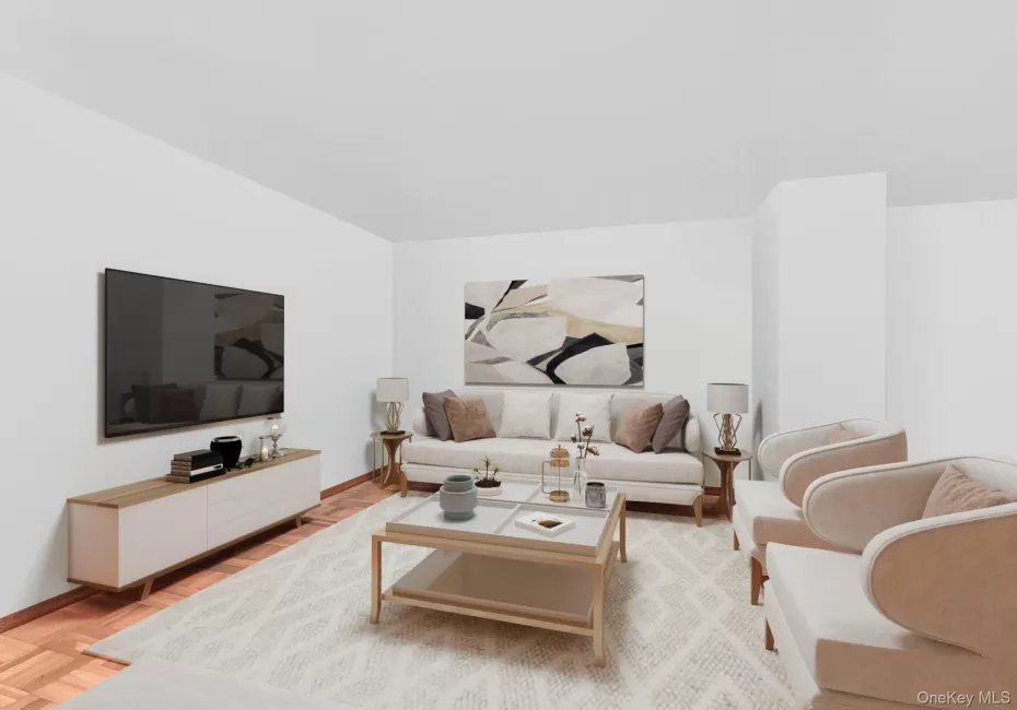 Living area featuring baseboards and parquet floors Living area featuring baseboards and parquet floors
