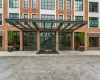 Property entrance with brick siding Property entrance with brick siding