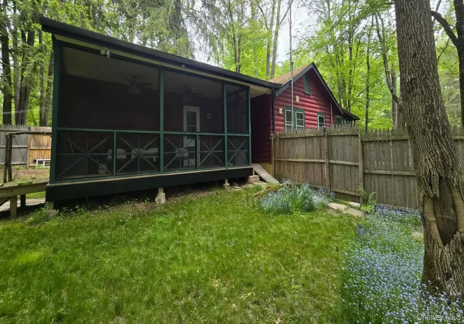 Screened deck overlooking fenced back yard Screened deck overlooking fenced back yard