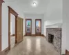 Living Room with 11' ceiings, hardwood floors and fireplace Living Room with 11' ceiings, hardwood floors and fireplace