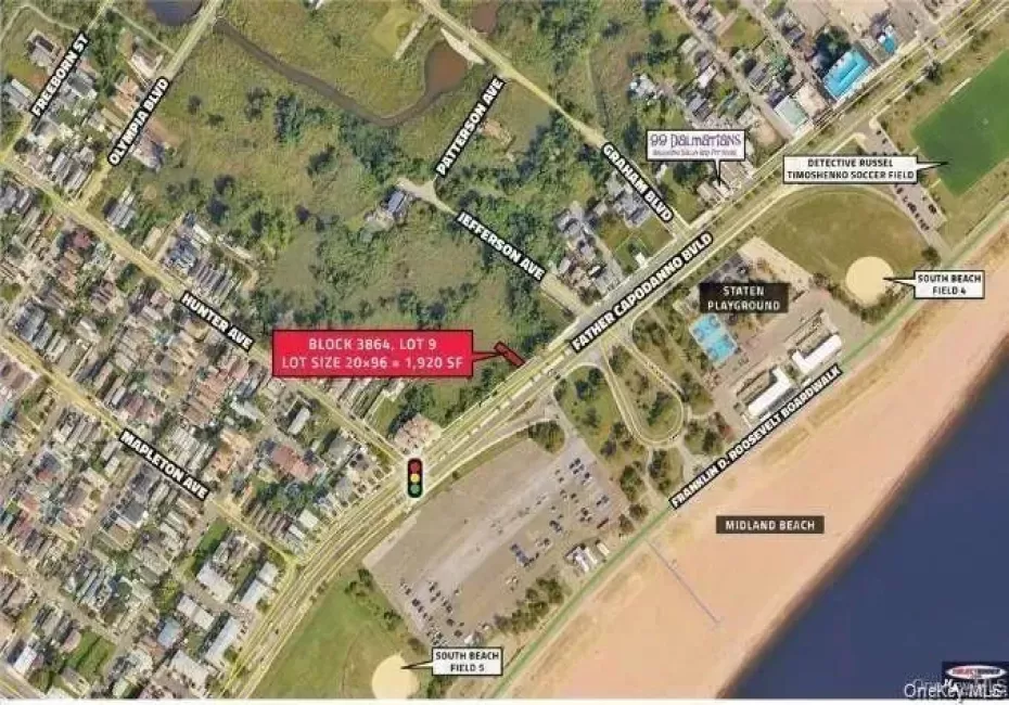Reference image showing the approximate parcel location for Block 3864, Lot 9 along Father Capodanno Boulevard. Buyer to independently verify lot lines, dimensions, survey, title, access, zoning, permitted uses, and all agency requirements. Reference image showing the approximate parcel location for Block 3864, Lot 9 along Father Capodanno Boulevard. Buyer to independently verify lot lines, dimensions, survey, title, access, zoning, permitted uses, and all agency requirements.