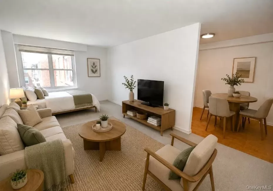 Photo Visually Staged - The living room has covered parquet floors, Western exposures. The living area is approx. 20'-11" x 11'-7" Photo Visually Staged - The living room has covered parquet floors, Western exposures. The living area is approx. 20'-11" x 11'-7"