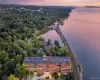 Aerial view toward the Mario Cuomo Bridge along the Hudson River of Scarborough Manor Coop Complex in Ossining, NY. Aerial view toward the Mario Cuomo Bridge along the Hudson River of Scarborough Manor Coop Complex in Ossining, NY.