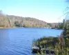 Water view with a forest and a dock Water view with a forest and a dock