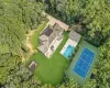 Aerial View of New Construction With Pool, Pool House and Tennis Aerial View of New Construction With Pool, Pool House and Tennis