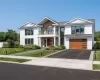 Contemporary residential exterior featuring white vertical siding and stone accents Contemporary residential exterior featuring white vertical siding and stone accents
